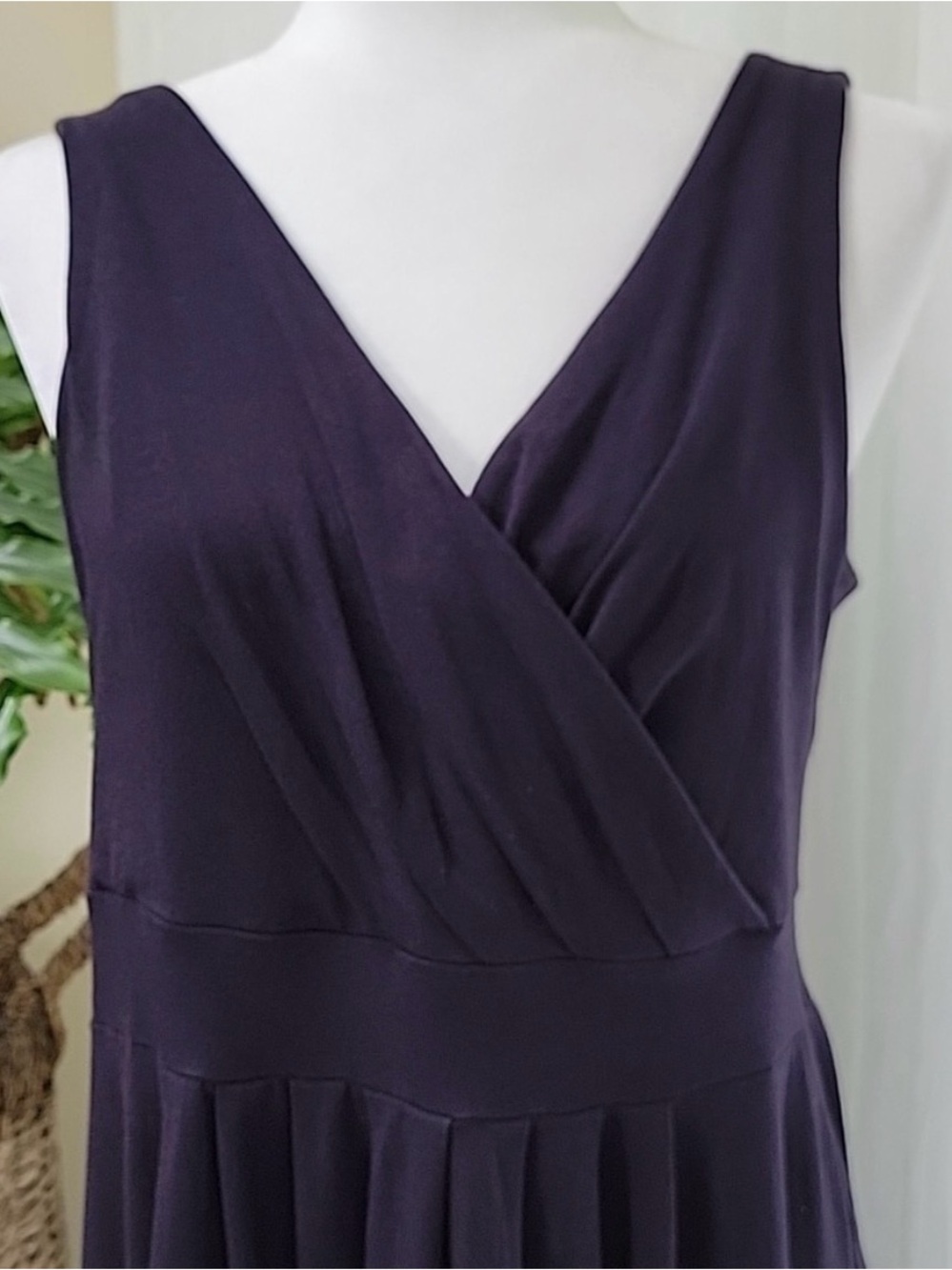 Lands End Sleeveless Dress Navy Crossover Top Pleat Front Casual Size Medium